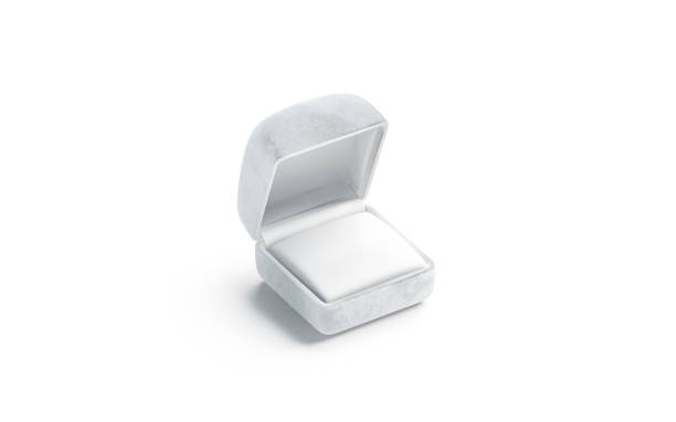 빈 흰색 열린 링 박스 모형, 측면보기 - open container lid jewelry 뉴스 사진 이미지