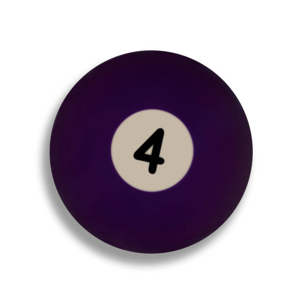 Isolated number 4 purple pool ball, with drop shadow on a white background