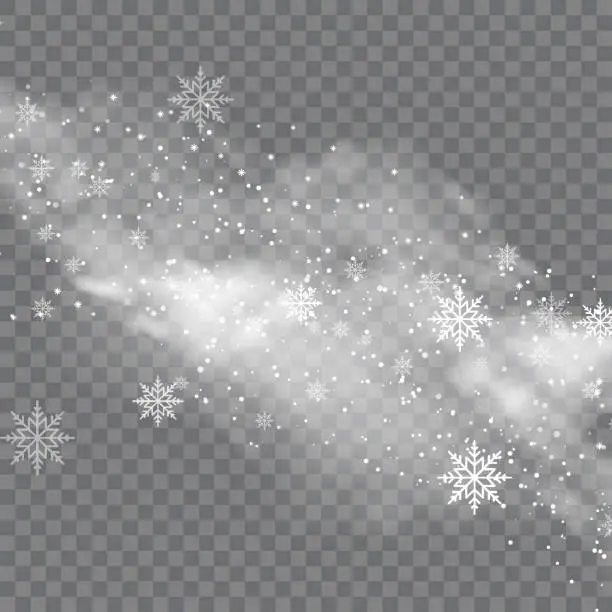Vector illustration of Snowy winter and fog on transparent background. Vector