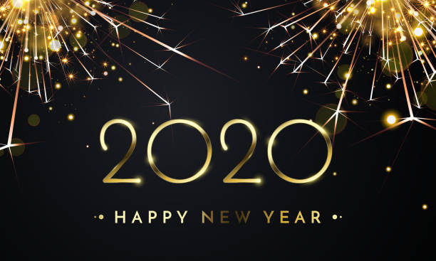 istock Happy New Year of glitter gold fireworks. Vector golden glittering text and 2020 numbers with sparkle shine for holiday greeting card 1168946336