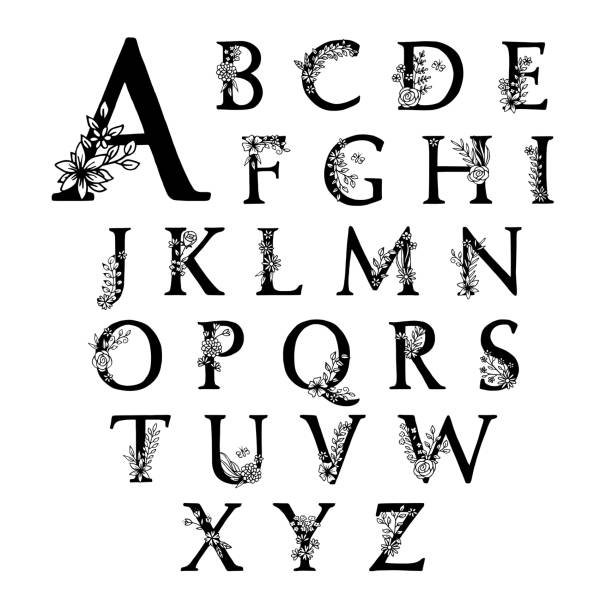 All-caps handmade floral typeface vector art illustration