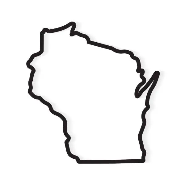 Vector illustration of black outline Wisconsin map