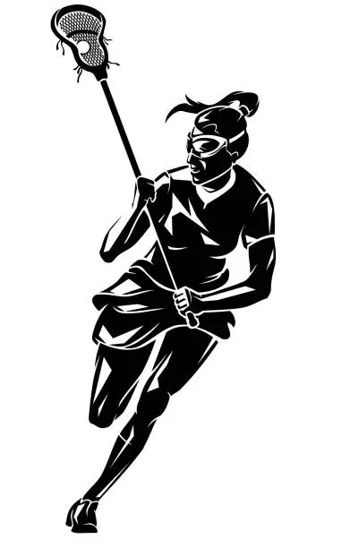 Vector illustration of Lacrosse Woman Front View, Shadowed Illustration