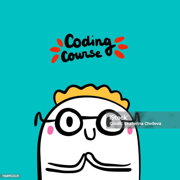 Coding Course Hand Drawn Vector Illustration In Cartoon Style Stock ...