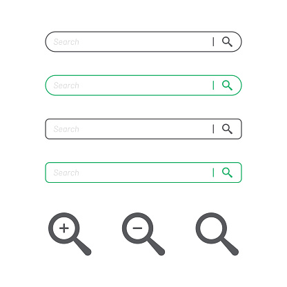 Search Bar and Magnifying Glass Icon Flat Design.