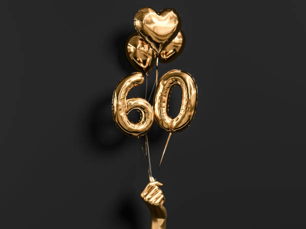 60 years old. Gold and black Number 60th anniversary, 60 years old. Gold and black Number 60th anniversary, happy birthday congratulations. 3d rendering. number 60 stock pictures, royalty-free photos & images