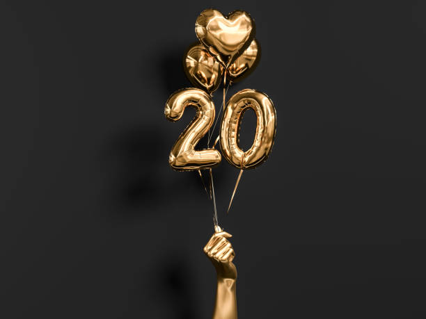 20 anni. oro e nero numero 20° anniversario, - $20 foto e immagini stock