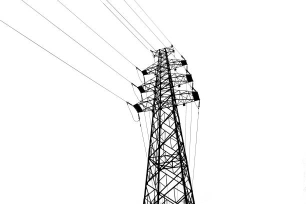istock Vector high voltage pylons on white background in isometric perspective. 3d metal pole voltage, isolated background. Industrial illustration. Power line pylons with safety lock. Power plant equipment. 1168954200