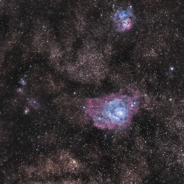 Lagoon ans trifid nebulae, m8 and m20 messier objects