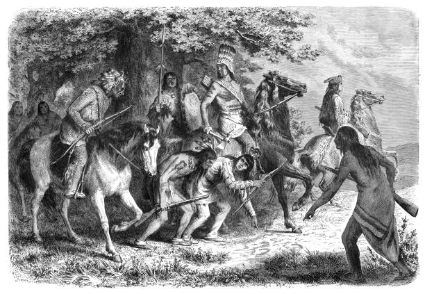 illustrazioni stock, clip art, cartoni animati e icone di tendenza di nativi americani in guerra nel 1862 - cherokee