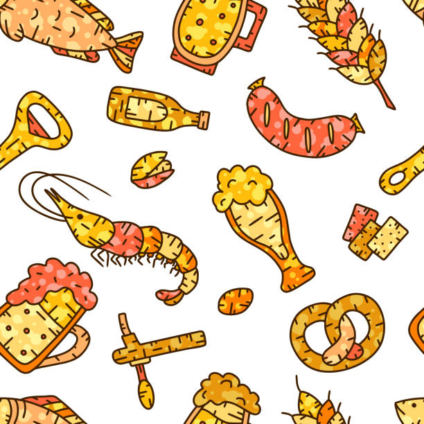 색상 이음새가 있는 패턴. 맥주 테마. - pistachio beer nuts nut backgrounds stock illustrations