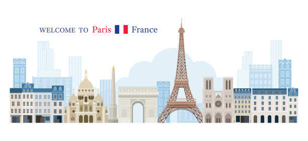 paris, frankreich sehenswürdigkeiten skyline - paris france arc de triomphe france french culture stock-grafiken, -clipart, -cartoons und -symbole