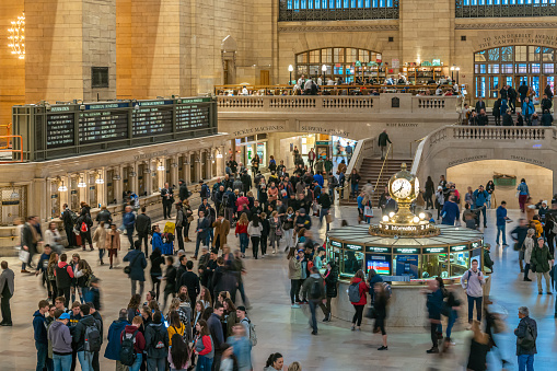 New York, USA - MAR 2019 : Undefined passenger and tourist visiting the Grand Central Station on March 29, 2019. Midtown Manhattan, New York City. United States, Business and Transportation concept