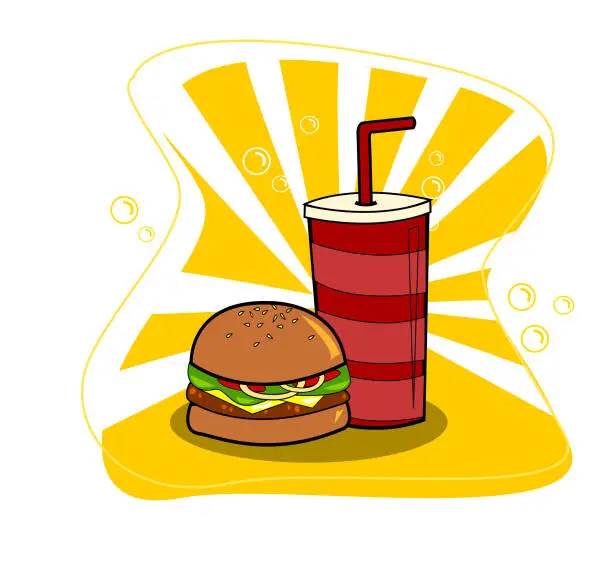 Vector illustration of Cute set fastfood and yellow background.