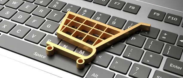 Photo of e-commerce symbol on a computer keyboard, black friday concept. 3d illustration