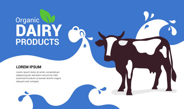 ilustracja ekologicznych produktów mlecznych z krową - dairy product illustrations stock illustrations