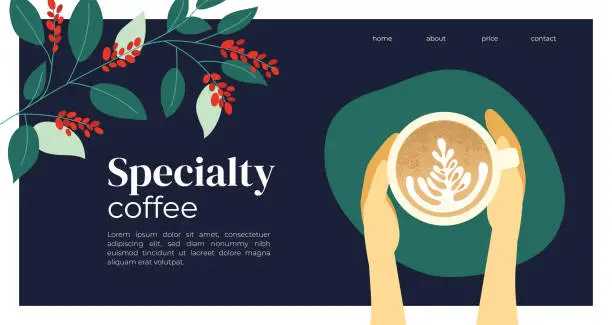 Vector illustration of Template design with cappuccino and coffee plant