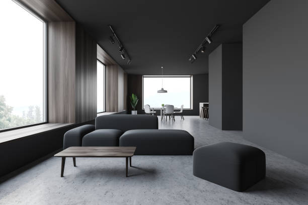 istock Gray living room and dining room interior 1168965047
