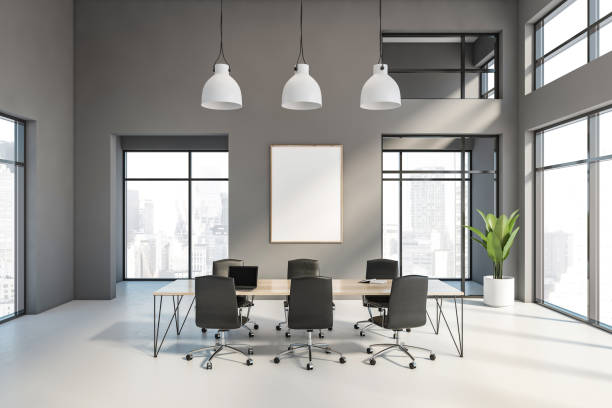 istock Grey meeting room interior with poster 1168965052