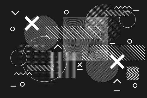 latar belakang kesalahan hitam dan putih geometris abstrak - grafis komputer ilustrasi stok