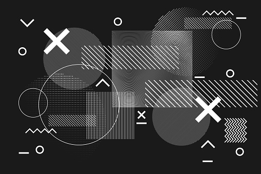 Abstract geometric black and white glitch background in vector