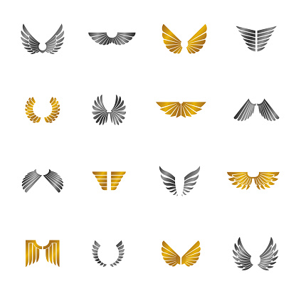 Freedom Wings emblems set. Heraldic Coat of Arms decorative signs isolated vector illustrations collection.
