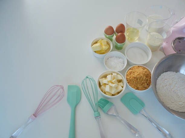 istock Baking equipment and ingredients contain flour, butter, eggs, milk, sugar. 1168971223