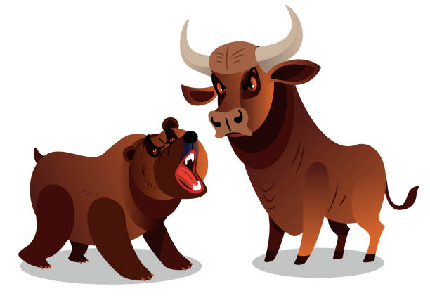 illustrazioni stock, clip art, cartoni animati e icone di tendenza di borsa e borsa - bull bear stock market new york stock exchange