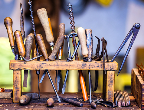 old workbench at an antique workshop