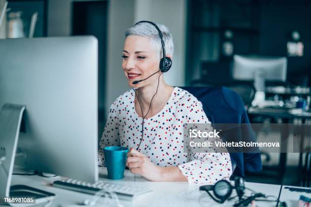 Happy Call Center Operator Stock Photo - Download Image Now - Real Estate Agent, Support, Call Center