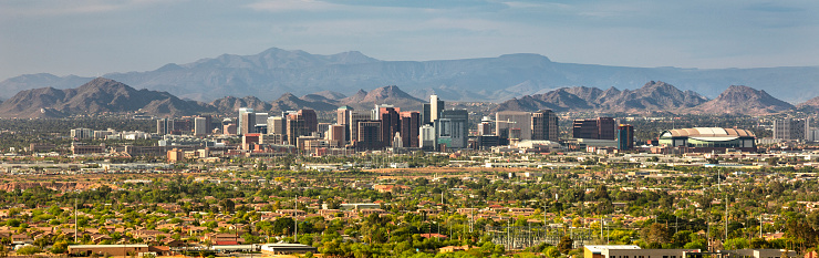Cityscape mountain range view of Phoenix and Scottsdale Arizona USA