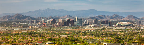 Phoenix and Scottsdale city panoramic skyline in Arizona USA Cityscape mountain range view of Phoenix and Scottsdale Arizona USA scottsdale arizona stock pictures, royalty-free photos & images