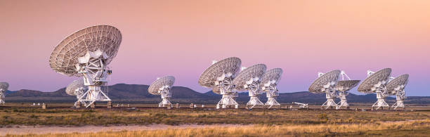 Space observatory radio telescope panoramic Radio antenna dishes of the Very Large Array radio telescope near Socorro, New Mexico radio telescope photos stock pictures, royalty-free photos & images