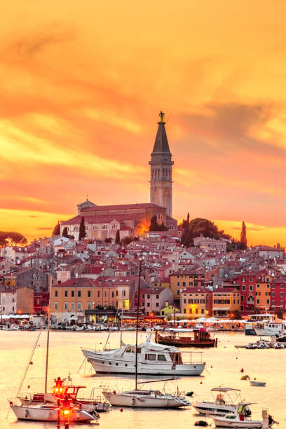 Beautiful sunset over city of Rovinj, Istria, Croatia Beautiful sunset over city of Rovinj, Istria, Croatia istria photos stock pictures, royalty-free photos & images