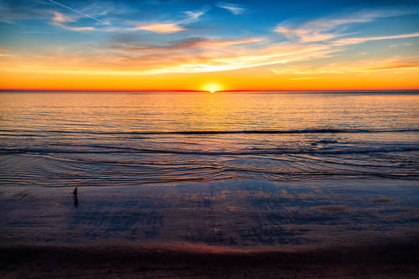 The beach located in Carlsbad, Calfornia just north of the city of San Diego, shot at sunset.