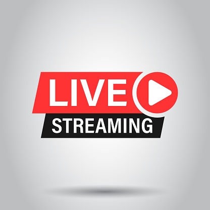 Live video icon in flat style. Streaming tv vector illustration on isolated background. Broadcast business concept.