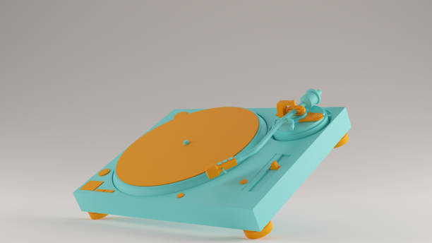 istock Gulf Blue Turquoise and Orange Vintage Turntable Record Player Angled 1168994541