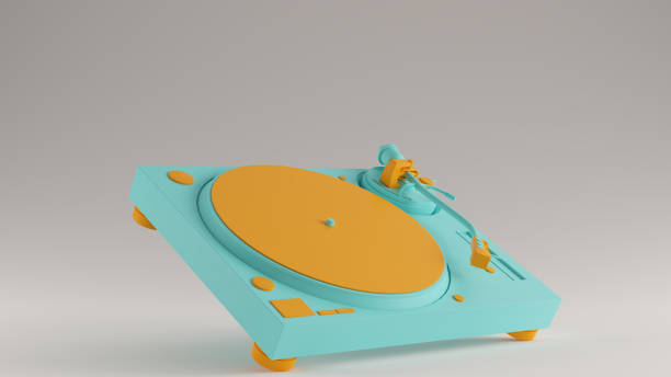 istock Gulf Blue Turquoise and Orange Vintage Turntable Record Player Angled 1168994599