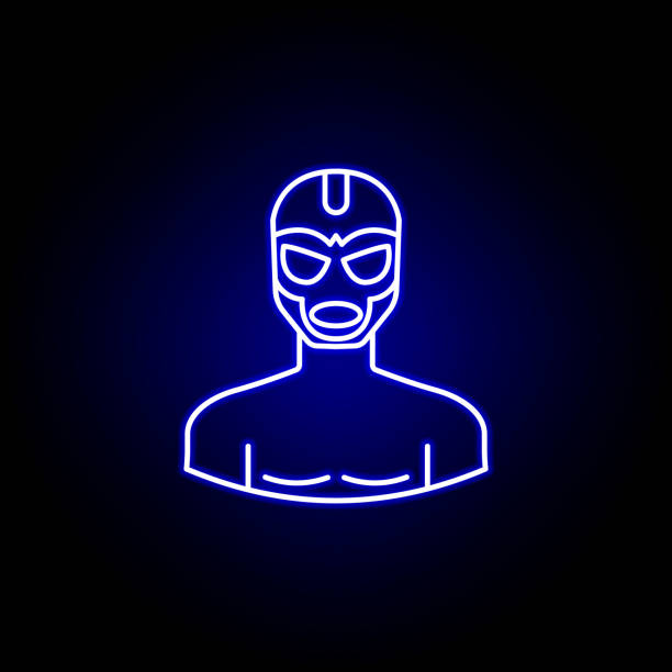 avatar wrestler line icon in blue neon style. Signs and symbols can be used for web logo mobile app UI UX avatar wrestler line icon in blue neon style. Signs and symbols can be used for web logo mobile app UI UX on black background wrestling logo stock illustrations