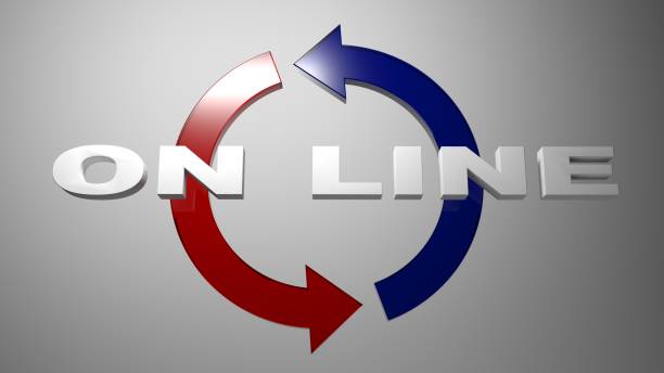 istock ON LINE with blue and red rotating arrows - 3D rendering illustration 1168999603