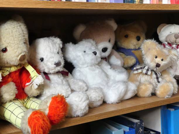 istock Group of cute teddy bears on book shelf 1169001205