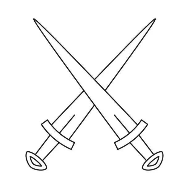 Vector illustration of Line art black and white crossed daggers