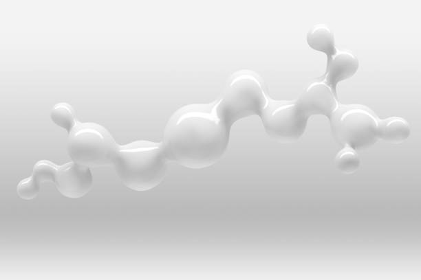 abstract white three-dimensional background of flying liquid drops 3d illustration of 3d rendering - white molecule imagens e fotografias de stock