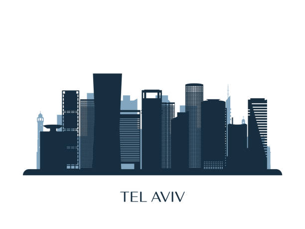 ilustraciones, imágenes clip art, dibujos animados e iconos de stock de tel aviv skyline, silueta monocroma. ilustración vectorial. - israel ilustraciones