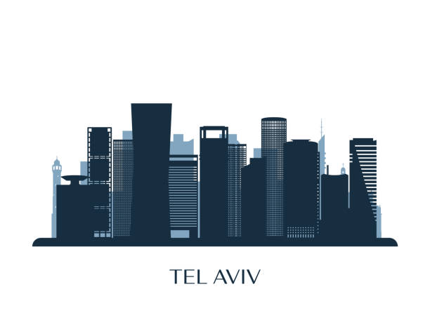 illustrazioni stock, clip art, cartoni animati e icone di tendenza di skyline di tel aviv, silhouette monocromatica. illustrazione vettoriale. - aviv