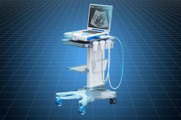 istock Visualization 3d cad model of portable medical ultrasound diagnostic machine. 3D rendering 1169002969