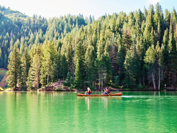 istock Young Couple in a Canoe on a Mountain Lake 1169013061