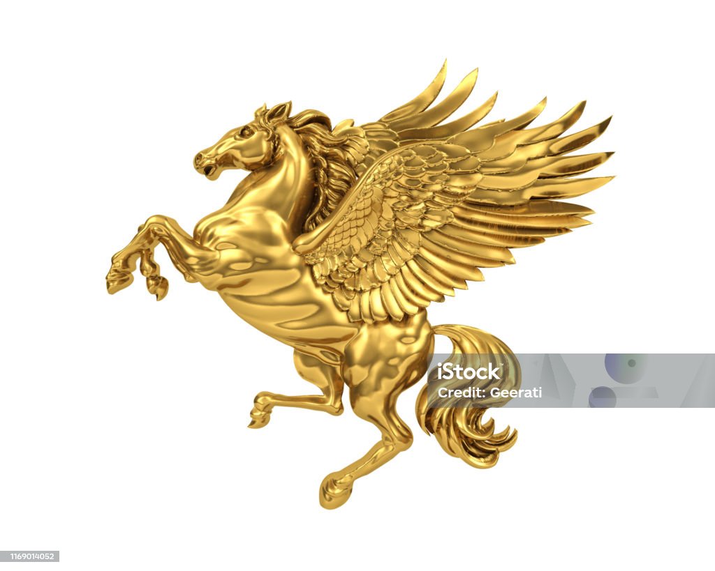 Ngựa Bay Vàng Pegasus Bị Cô Lập Trên Nền Trắng Kết Xuất 3d Hình ...
