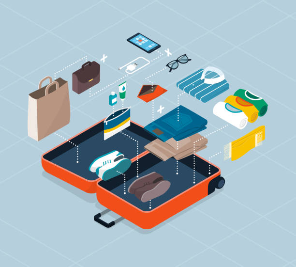 stockillustraties, clipart, cartoons en iconen met hoe pak je je koffer in? - inpakken