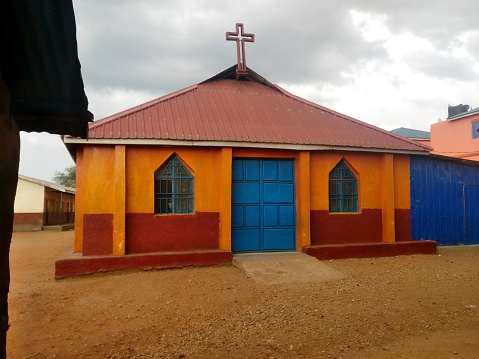 Juba, South Sudan: facade of a small and colorful Anglican church - Hai Jalaba quarter